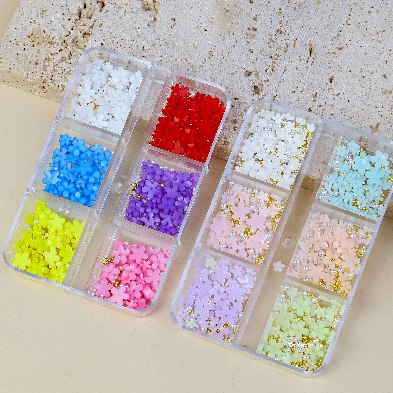 Mixed Gold Steel Bead Mini Resin 3d Acrylic Flowers Nail Art Decoration Charm For Nails