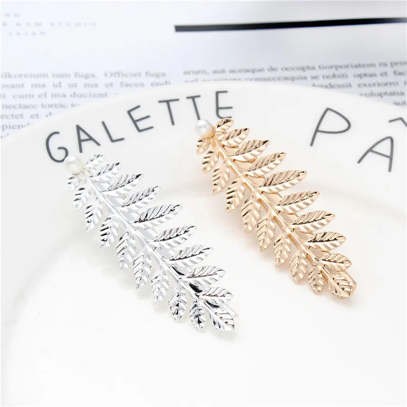 FJ002 Cheap Wholesale Creative New Pearl Crystal Duck Bill Clip Hairpin Leaf Hair Accessories Bobby Pin