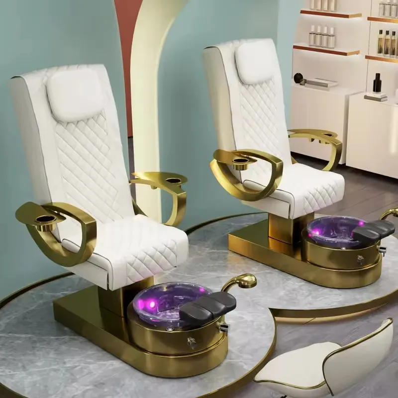 Luxury white and gold nail salon foot spa pedicure chairs modern electric reclining manicure chair for clients