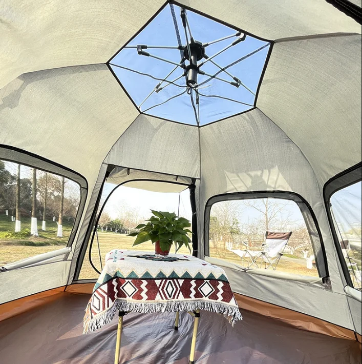 Outdoor Portable Tent Hexagonal Camping Large Capacity 5-8 Person Camping Outing Fully Automatic Tent Fishing Tent