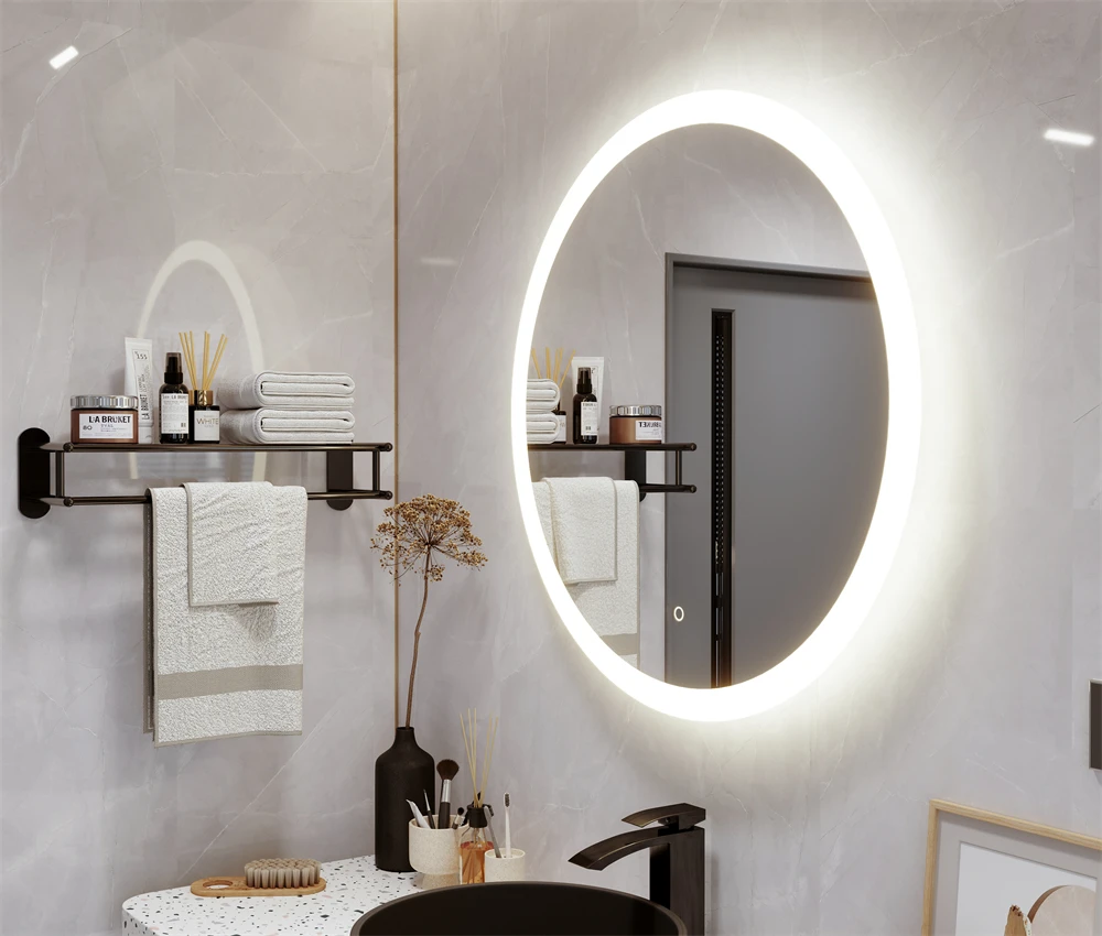 Anti fog smart led bathroom mirror round decor wall mirror with led light makeup mirror