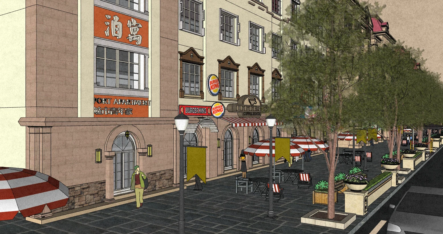 Architecture Design with prefabricated and sponge city method for commmericical building by elevation or profile drawing