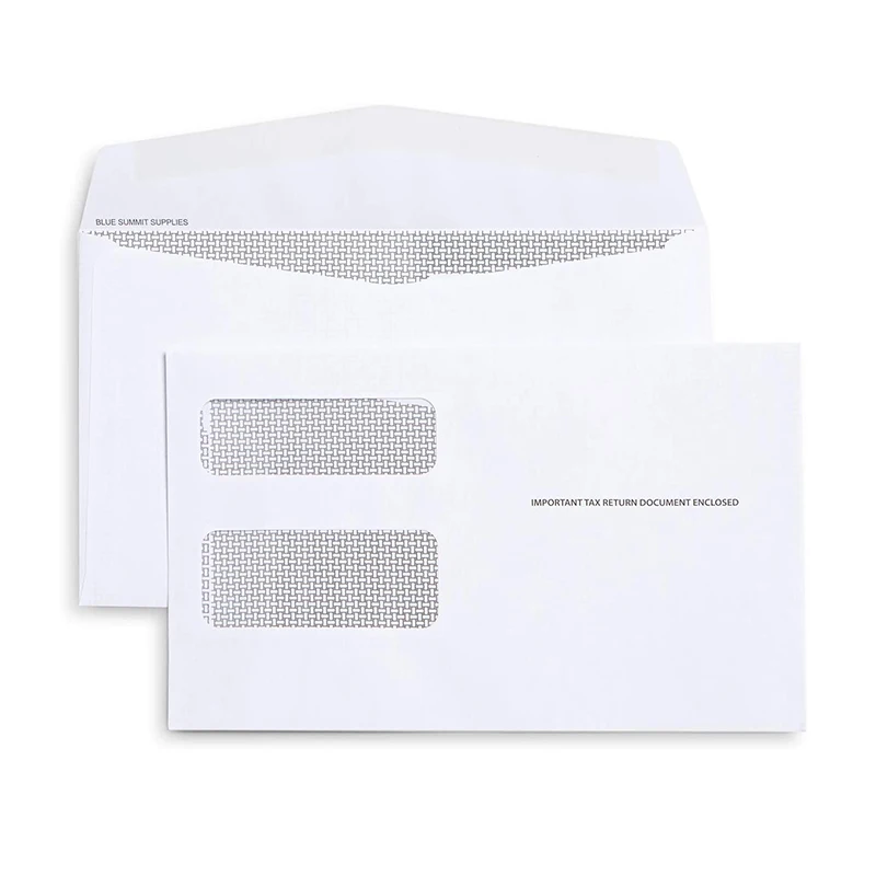 
High Quality Tax Envelopes Designed Printed 1099 Laser Forms from Quickbooks Flap White Double Window Wallet Paper Envelopes 
