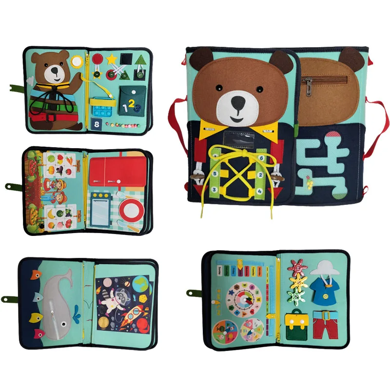 New design  Educational Busy Board Book Kids Sensory Montessori Travel Toys Activities Learning Board Felt Toddler Busy Board