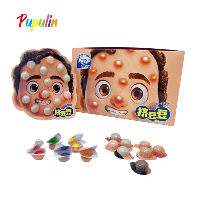 Wholesale custom Funny Pop acnes candy  rainbow fruit flavored chews soft candy bean candies and sweets for kids