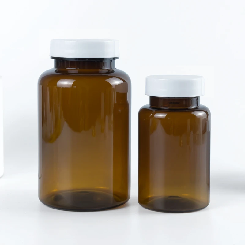 250cc Dark Amber Vitamin Capsule bottle PET Plastic Biodegradable Bottles Packaging