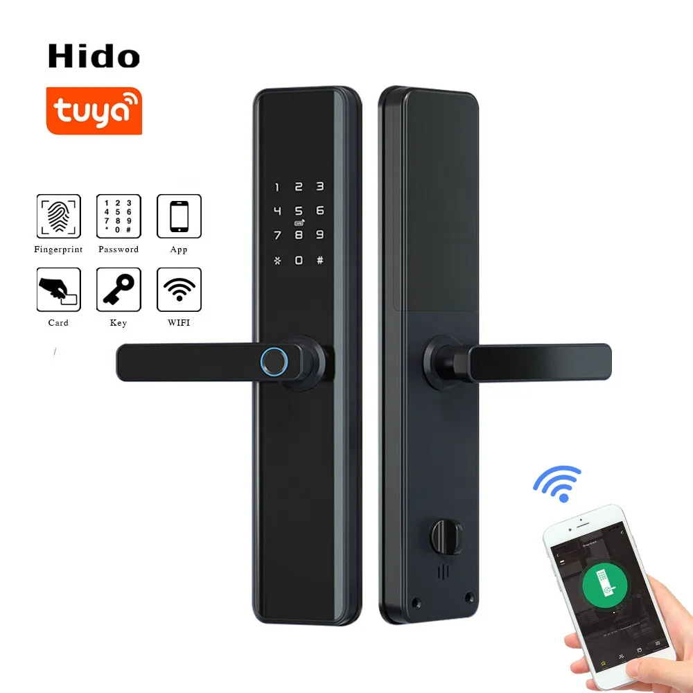 Умный дверной замок Hido с Wi-Fi управлением через приложение Tuya, Биометрическим отпечатком пальца, новый дизайн