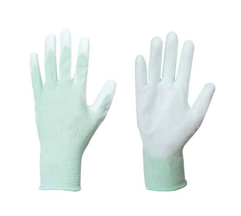 Factory PU Gloves color Polyester Liner Palm Dipped Pu Palm Coated Protective Gloves