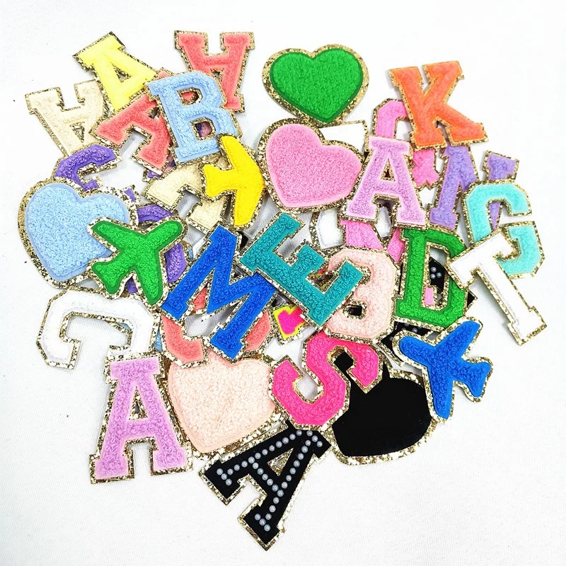 Custom Bling 0~9 Glitter Number and lightning bolts Chenille Heat Press Patches