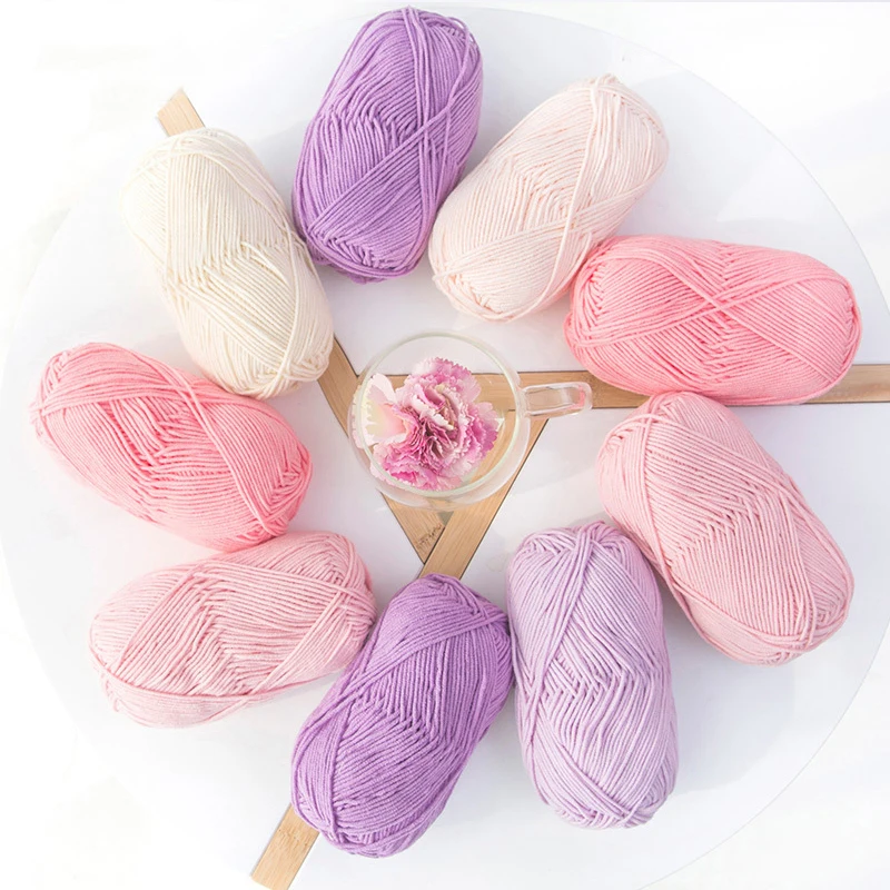 Colorful 4 Ply Cotton Dyed Yarn Crochet Hand Knitting For Weaving Bags Combed Cotton Acrylic Blend Yarn