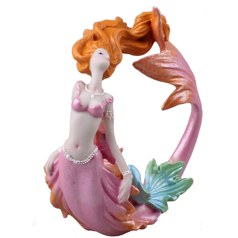 quyingqiu Mediterranean resin home Aquarium fish tank landscape decoration 15cm mermaid