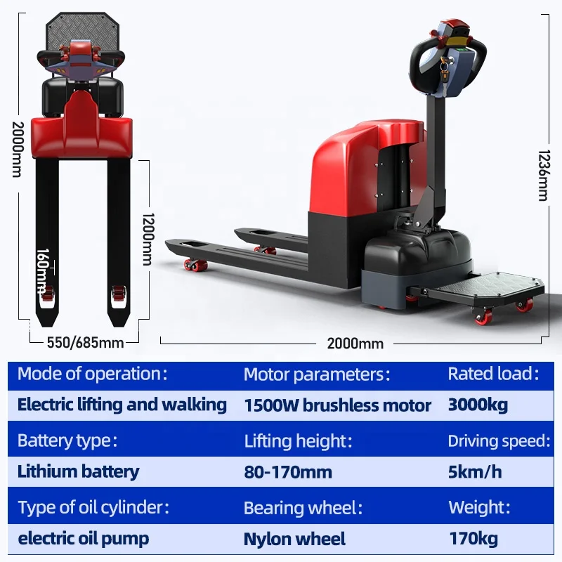 China Factory 3000kg Hydraulic Electric Pallet Truck Truck  Pallet Jack Pallets Truct