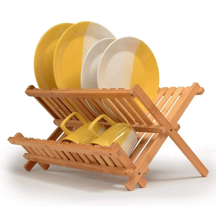 Exquisite Technical Bamboo Folding Dish Drying Rack Kitchen Bamboo Plate Drainer Wooden Shelf
