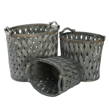 Hot seller handmade high quality wood chip wooden laundry hamper dirty clothes sundries basket wholesale