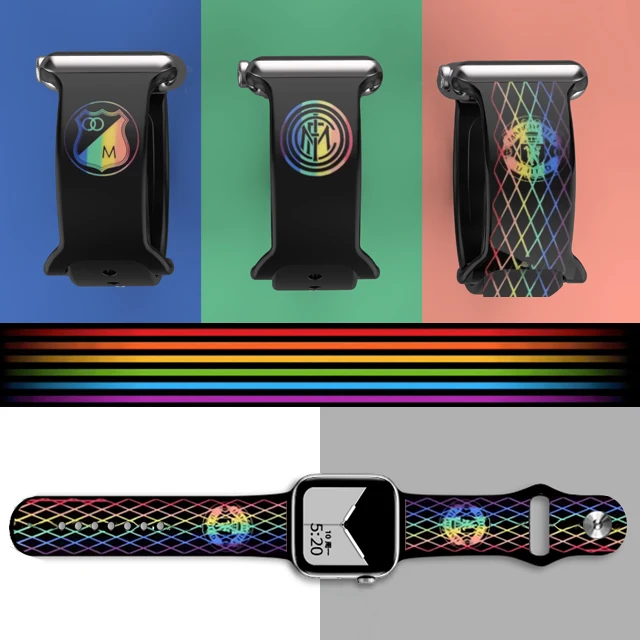 Двойной цвет лазерной гравировки Two Tone Радуга силиконовых наручных часов Apple Watch версии гравировка ремешок