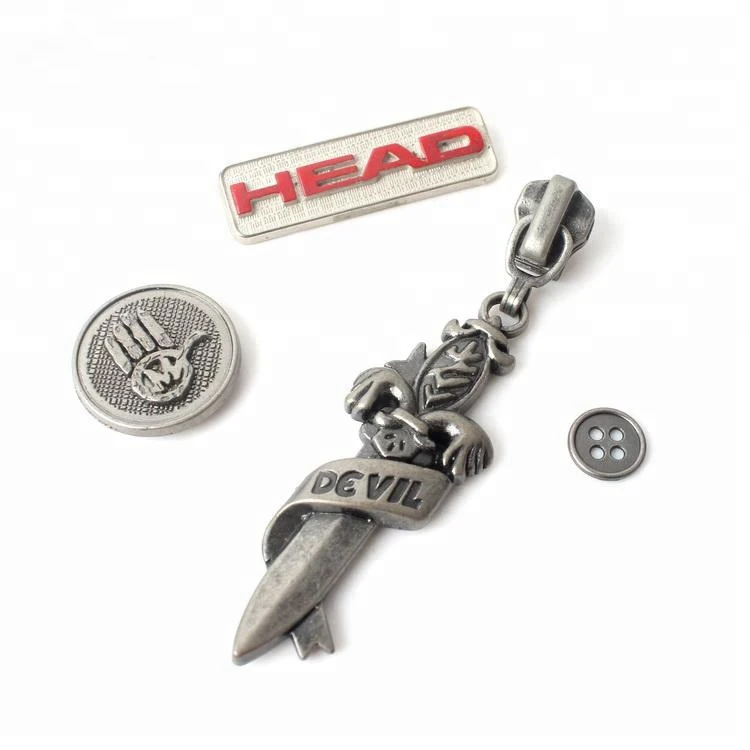  Новый дизайн под заказ 3D логотип со стрелкой античная латунь металлические этикетки съемник молнии для джинсов и чемоданов