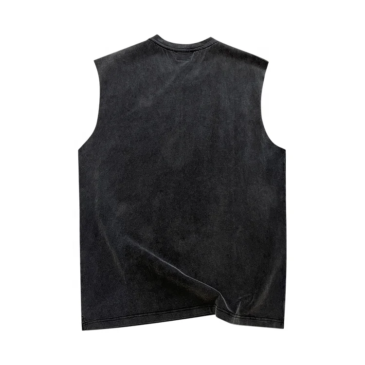 Wholesale 100% cotton screen printing crewneck streetwear acid wash black sleeveless tank tops for men