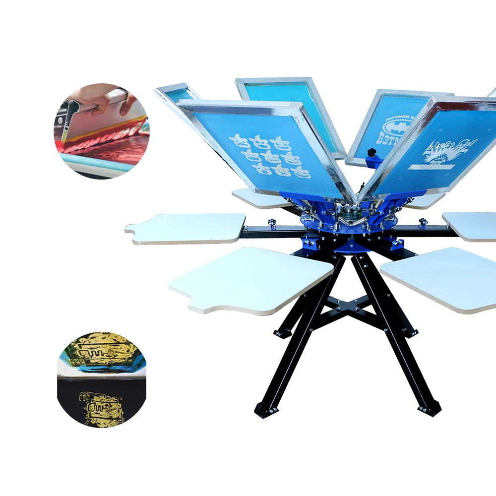 Manual screen printers 6 station 6 color hand octopus screen printing machine for clothes