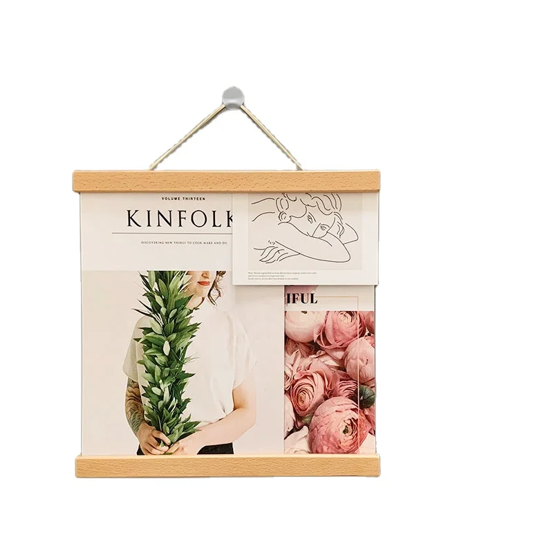 Beech Magnet Absorbing Picture Holder Solid Teak Pine Magnetic Drawing Clip Poster Hanging Frame