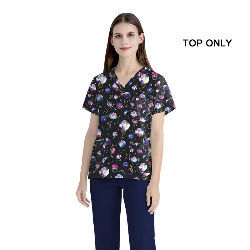 Hot Selling Three-pocket Stylist Wear Scrubs Tops Wholesale Unisex Women Medical Scrub Tops 100% Cotton