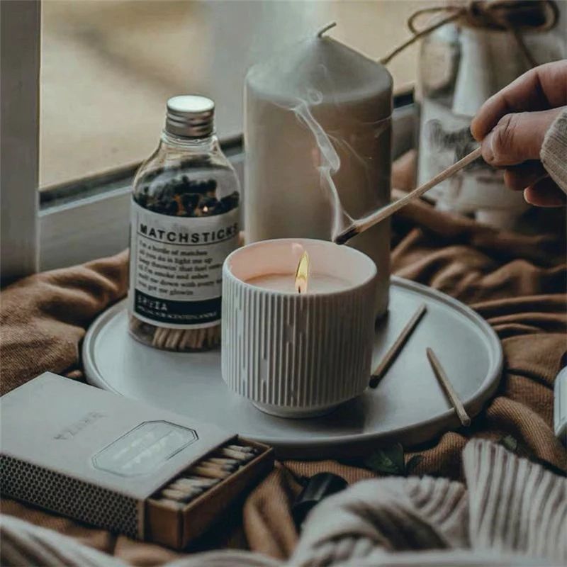 Новый элегантный белый керамический подсвечник DIY для ароматерапии в полоску из глины и