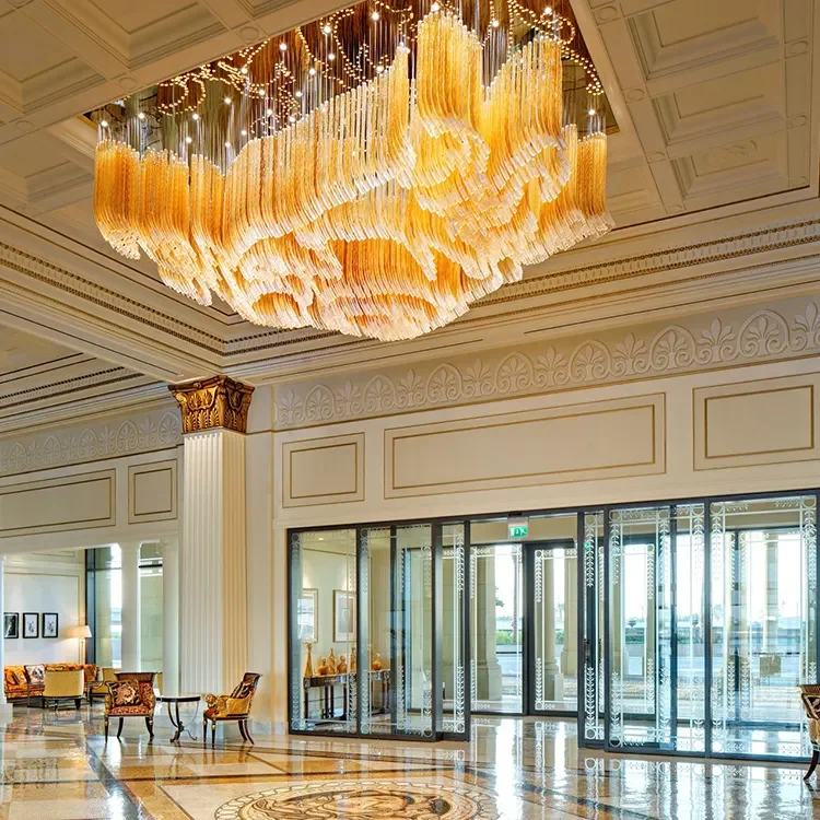ECOJAS profession customize Hotel Chandelier For Sale Contemporary Glass Tube Chandelier For Lobby