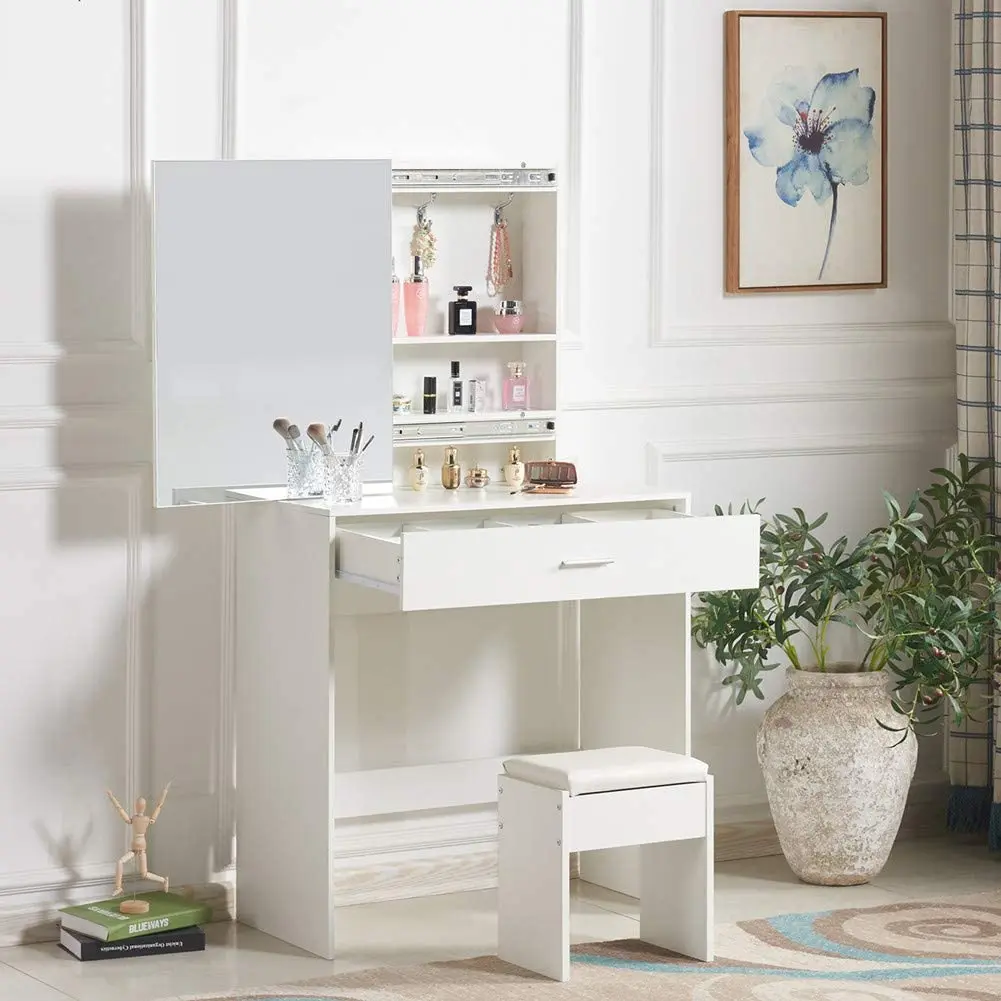 Clipop White Stool Set Coiffeur Coifeuse Close Up Makeup Dresser Vanity Clear Style Classical Wooden Dressing Table