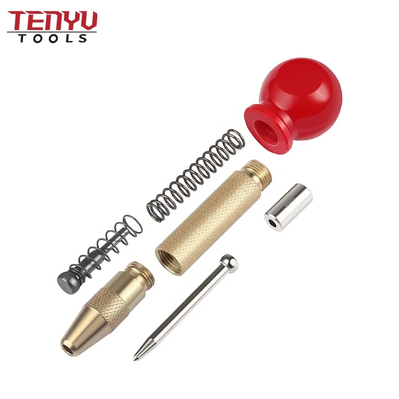 Gold Color Brass Metal Punch Knurled Brass Spring Loaded Automatic Center Punch for Steel or Wood Accurate Drilling
