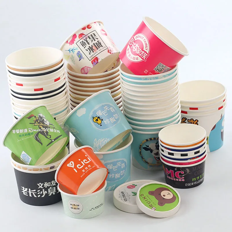 Customized 5 oz ice cream cup disposable take out dessert yogurt frozen ice cream paper cup with lids