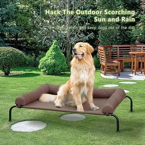 cooling raised pet bed is lightweight and designed with 4 anti-slip rubber mats for travel garden use