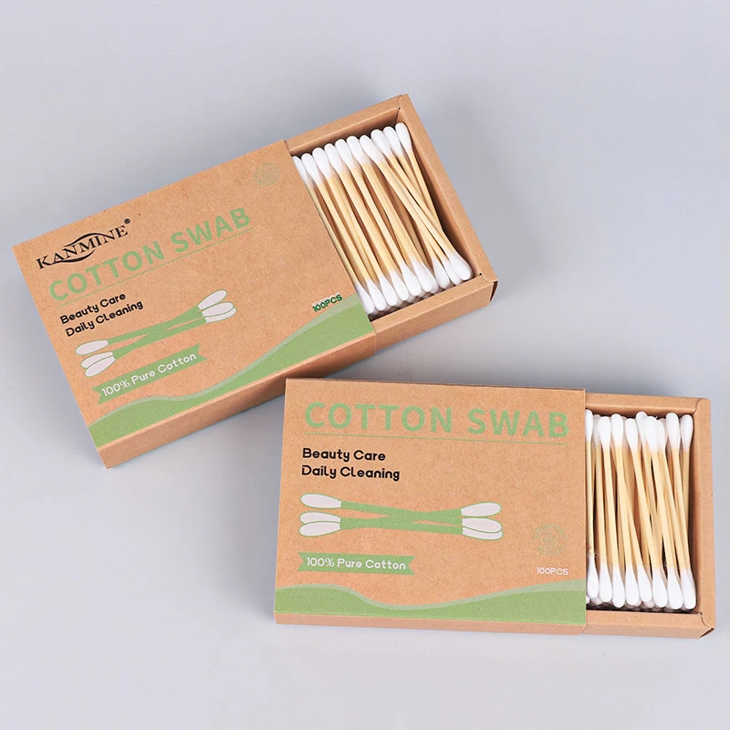 Hot Selling Organic 100% Biodegradable 100 Pieces Bamboo Stick Cotton Bud With Drawer Box