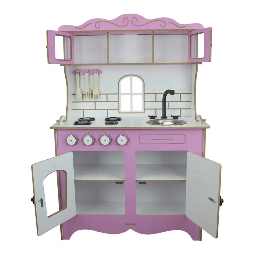 New Design Kids Pretend Play Toys Happy Kitchen Furniture Kids Cooking Girls Cute Wooden Kitchen Set Toys