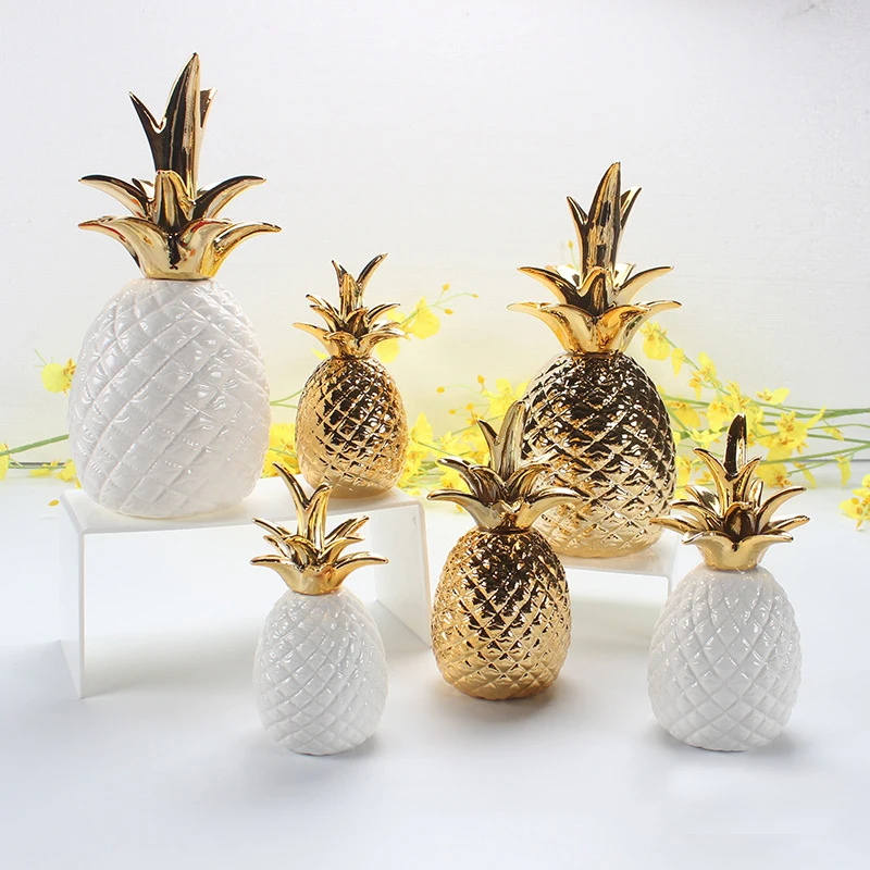 European Ceramic Golden Pineapple Fruit Decorations For Wine Cabinet Creative Knick Knacks Ornaments