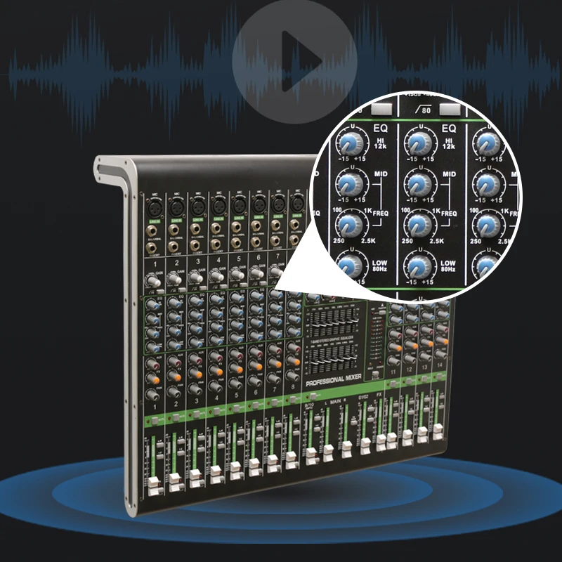 Professional 12-Channel Audio Dj Mixer With Blueteeth Sound Mixer Audio Karaoke Phantom Power 48V Usb Jack