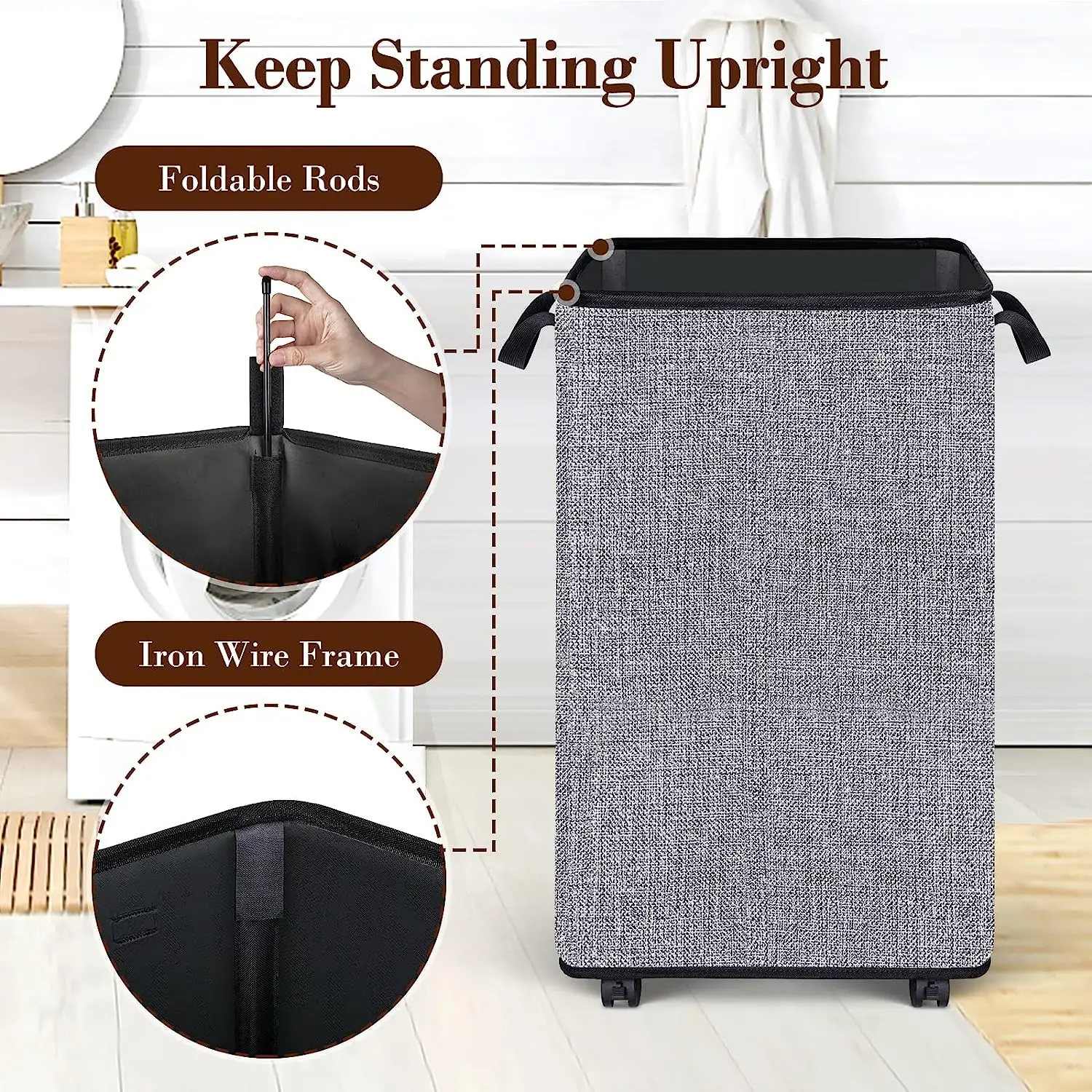 KUYUE Large Rolling Folding Laundry Hamper, Laundry Hamper With Wheels And Handle