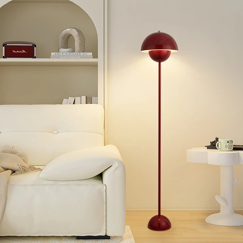 Danish Modern Retro Wrought Iron Floor Lamp Mushroom Bud Shape LED Reading Light for Bedroom Study Home Decoration