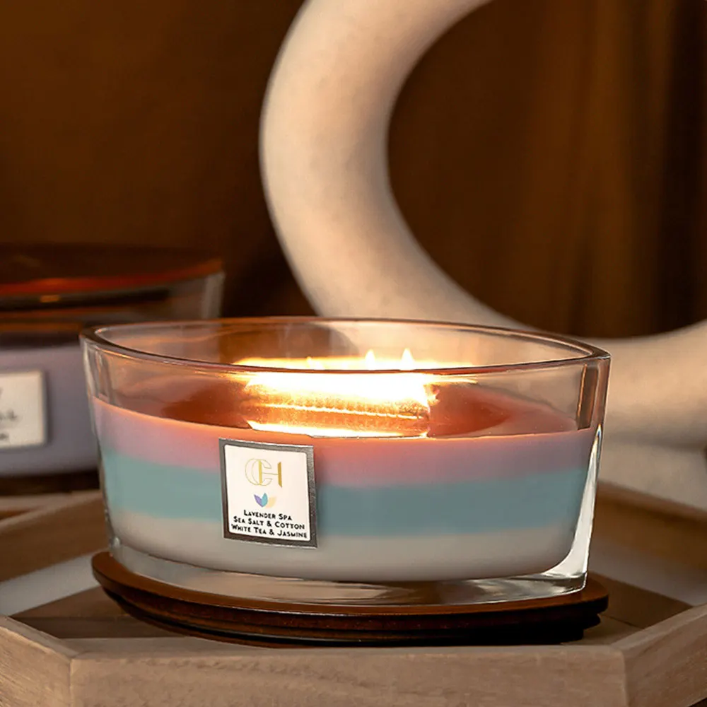 C&H Private Label  Boat Shape WoodWick Glass Jar Candles Aromatherapy Soy Wax Candles