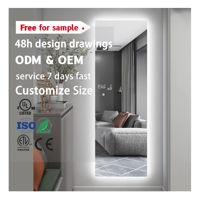 Smart Rectangle Full Length Led Mirror Heating Panel With Light And Weather Display