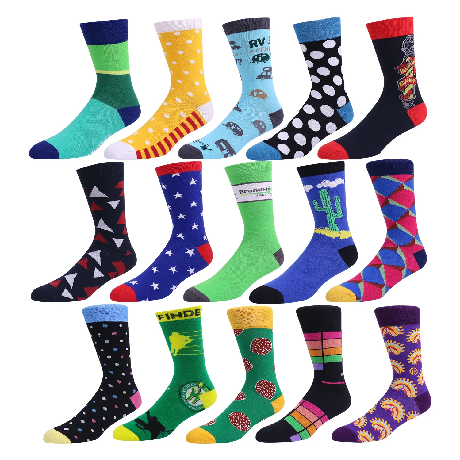 Wholesale high quality china factory oem low MOQ cheapest unisex custom logo design picture 3D printing crew happy funny socks
