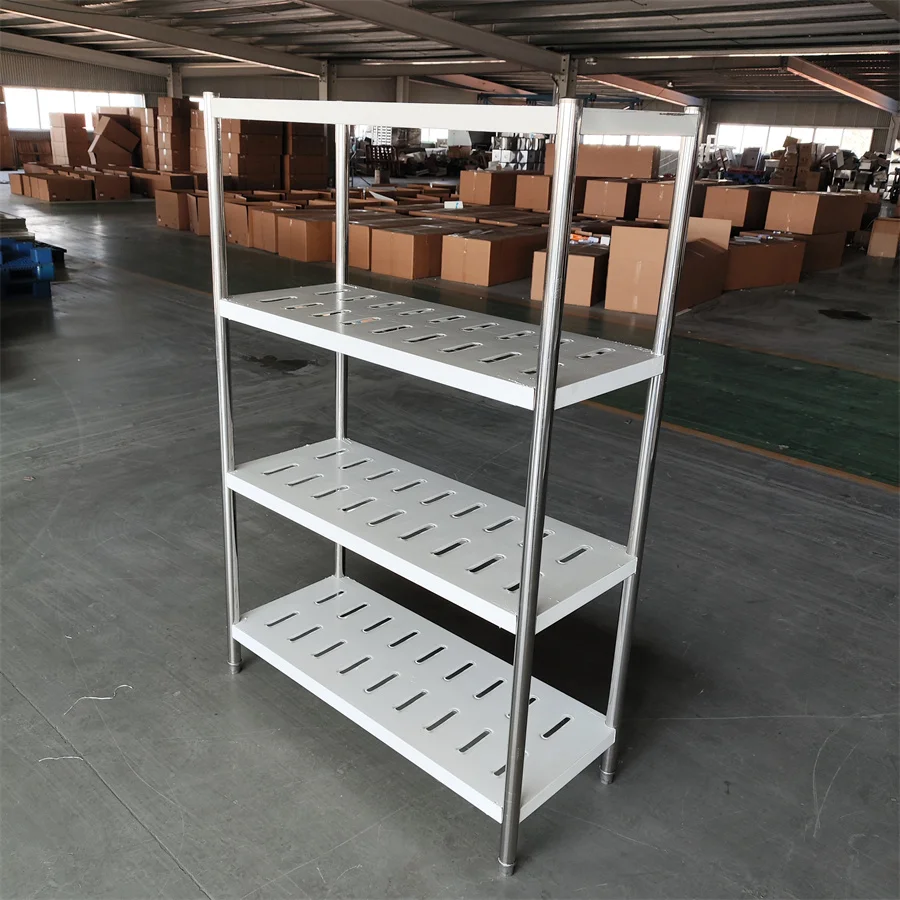 Heavy Duty Custom Made 4 Tier Commercial Kitchen Storage Rack Easy Assembly Stainless Steel Shelves with Holes