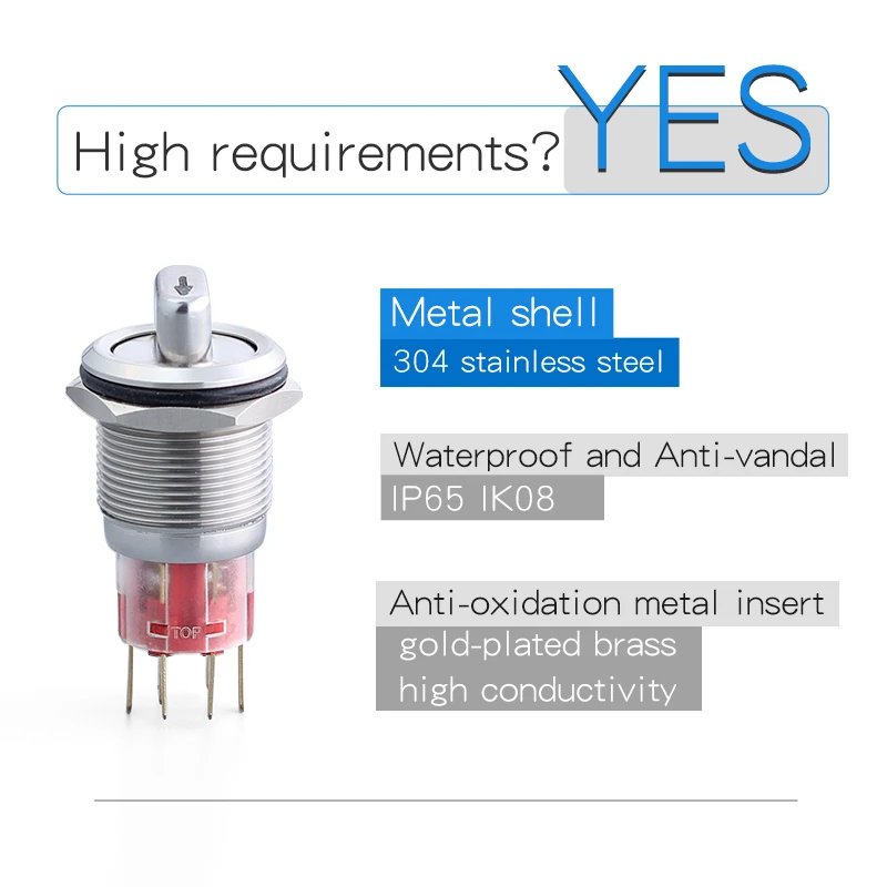 CE ROHS waterproof maintained type 19mm on off rotary 2 pin selector switch 3 position