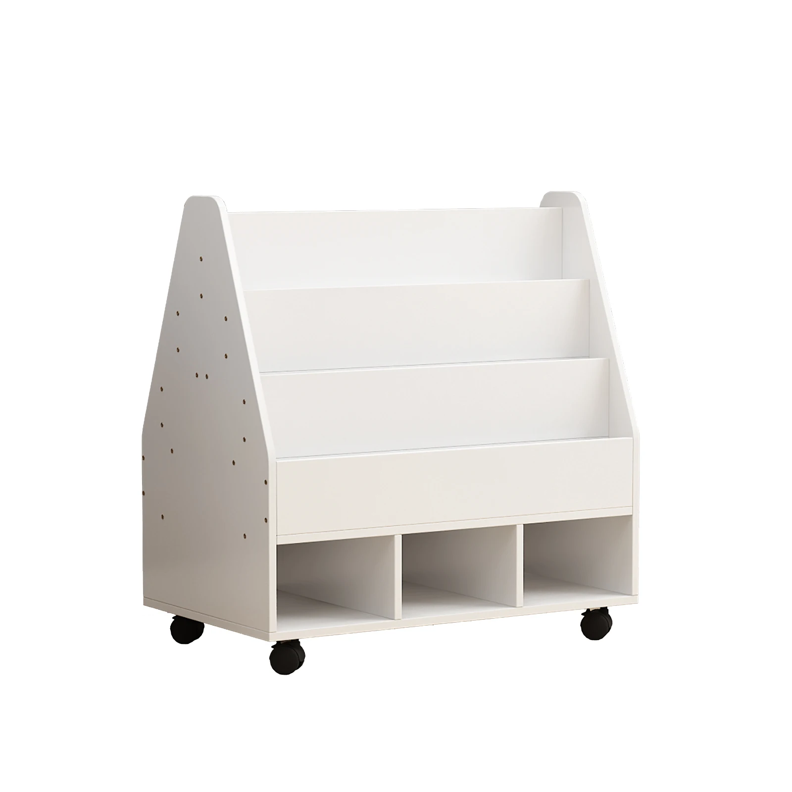 YQ FOREVER White Bookcase Magazine Display Rack Newspaper Holder Kids Toy Cabinet Wooden Storage Bookshelf