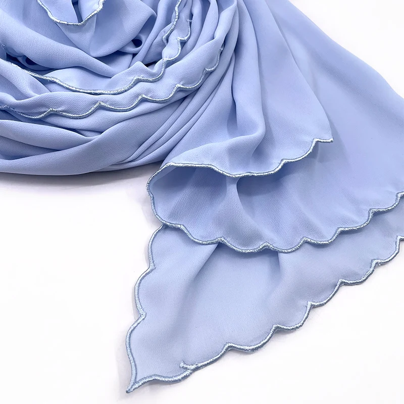 70*180 customize sulam bawal embroidery edge scallop tudung Malaysia chiffon hijab shawls scarves