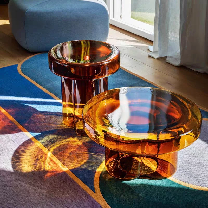 Light luxury art glass coffee table round edge table, living room furniture modern creative combination coffee table