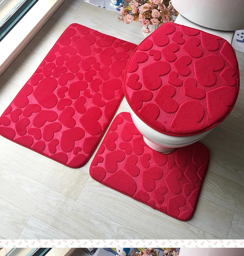 3Pcs/set Bathroom Mat Set Flannel Anti-Slip Kitchen Bath Mat Carpet Bathroom Toliet Rug Washable Tapete Banheiro