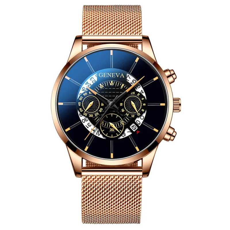 Luxury Mens Geneva Mode Watches Metal Strap Geneva Gold Watches For Men Mesh Strap Quartz Business Wrist Watch