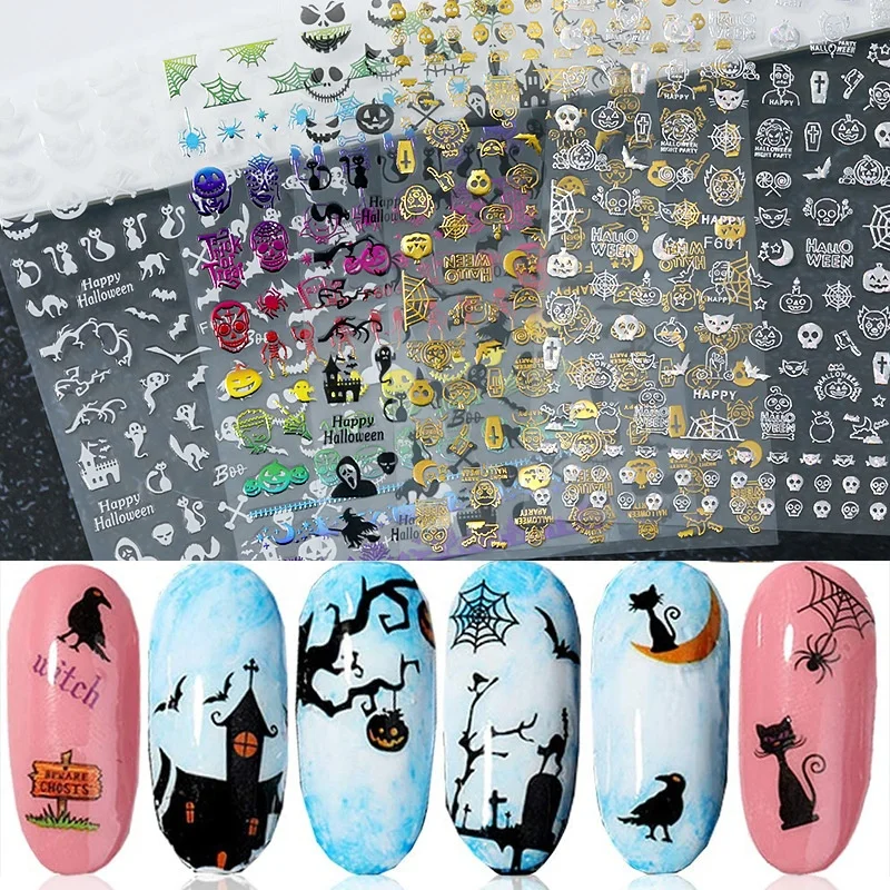Halloween nail stickers color laser Europe and the United States pumpkin skull DIY self-adhesive nail decal stickers