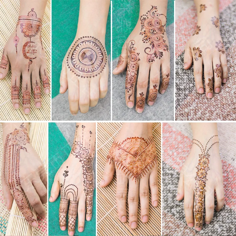 Красно-коричневая Татуировка Mehndi/наклейка для татуировки хной темно-Бордовая наклейка татуировка красная