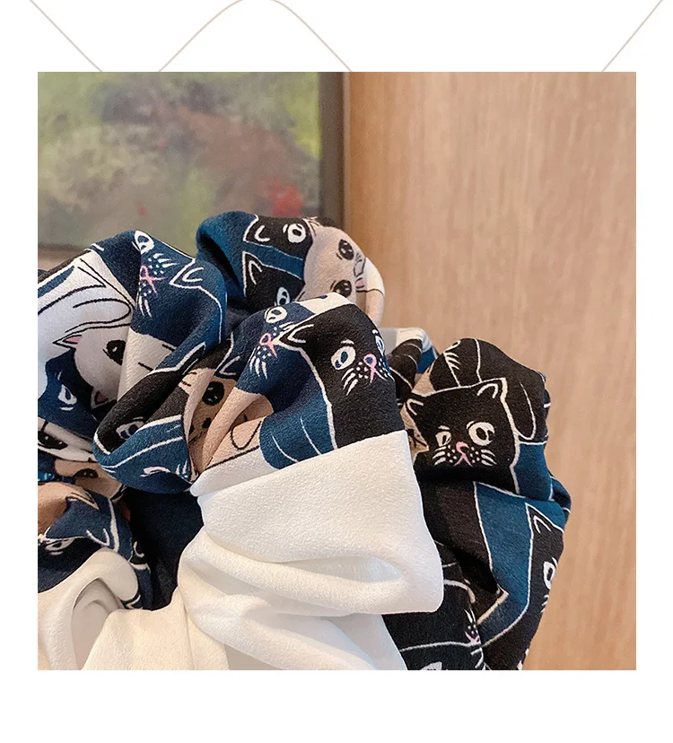 Wholesale Simple Cat Chiffon Silky Large Intestine Ring Hair Accessories Rope Girl Elastic Hair Ties Pleated Hair Scrunchies