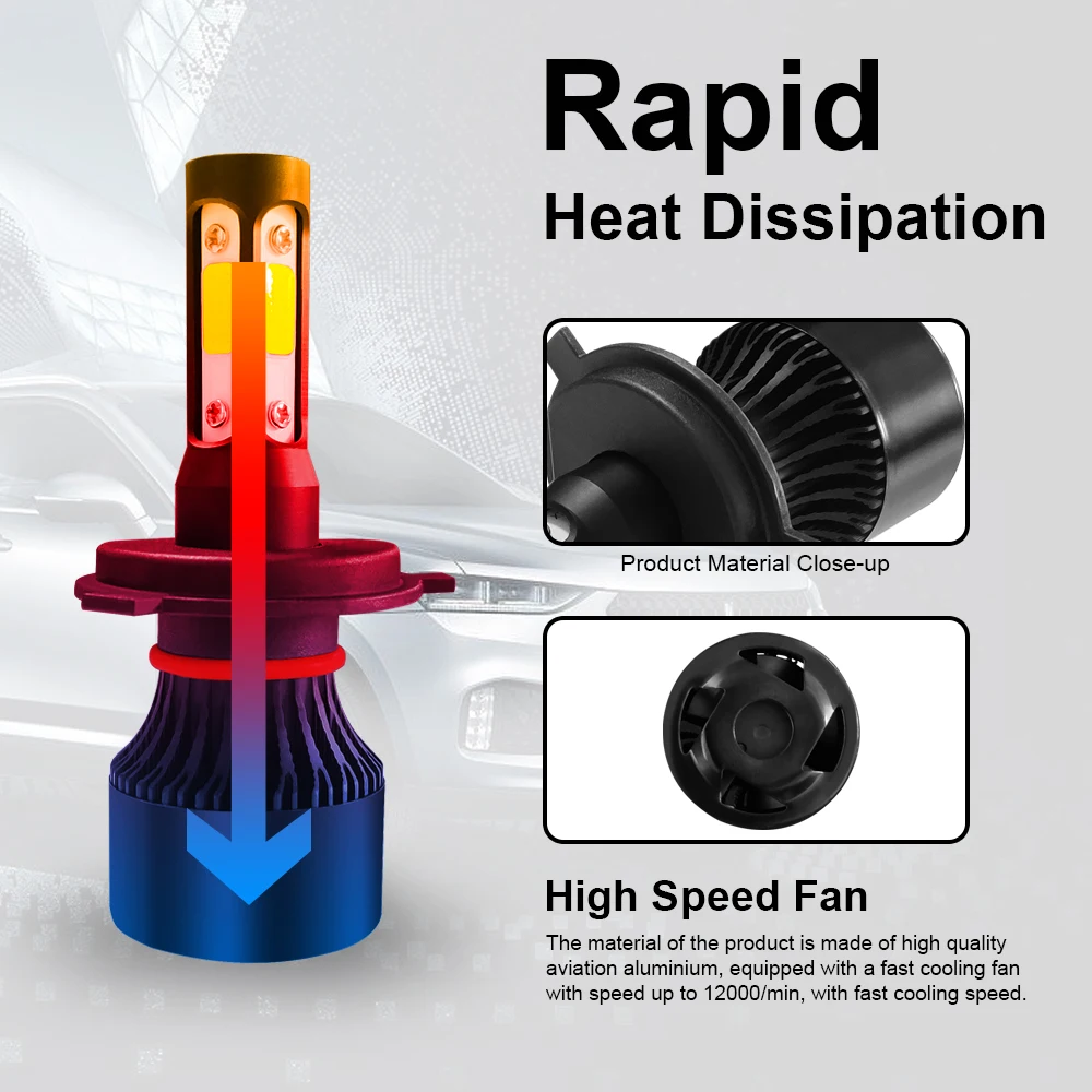 Горячее надувательство S3 H4 светодиодные фонари 4-сторонняя светодиодная фара X7 X6 6000K 8000LM COB светодиодные фары лампы H4 H7 H11